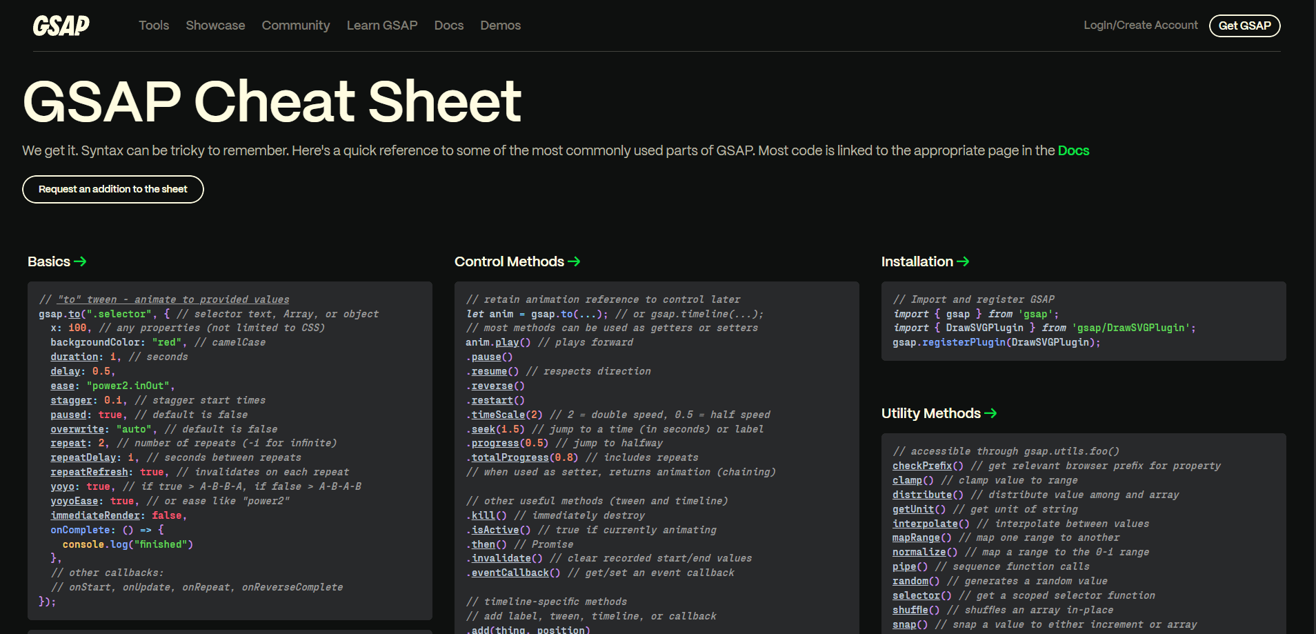 GSAP Cheat Sheet 速查页
